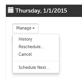 Options for each session's Manage menu