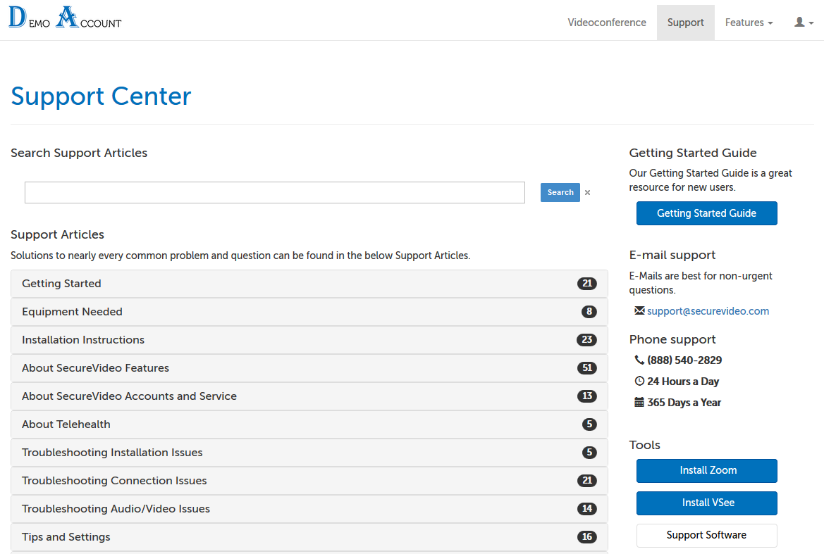 Support page