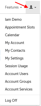 Account settings menu for an admin