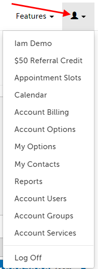 Account settings menu for an admin