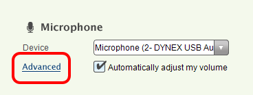 Screencap showing the Audio and Camera Setup menu