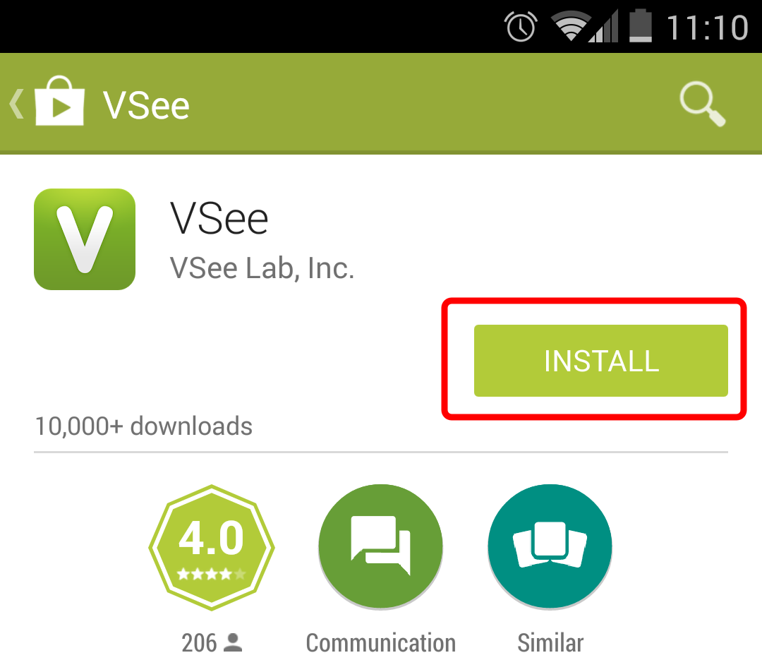 Screencap showing the install button