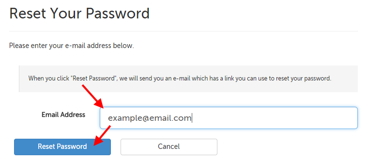 Reset Password button in lower left hand corner