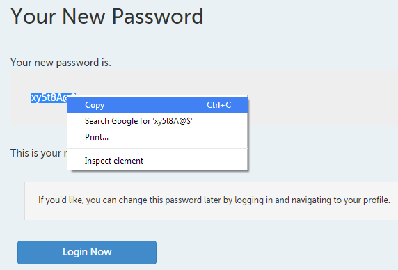 Reset Password page