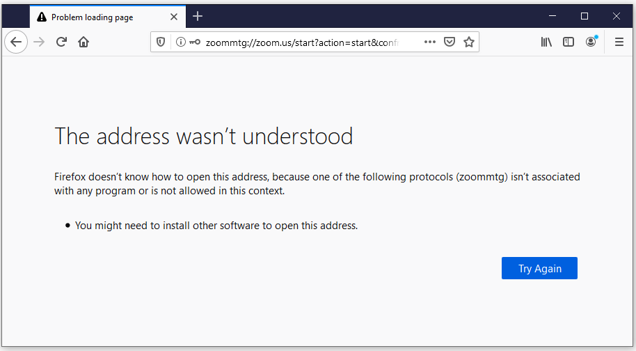 Firefox message: this address wasn't understood