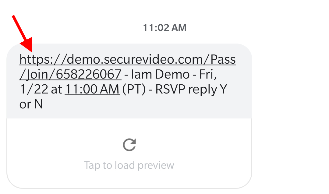 Arrow pointing at join link in SMS invite