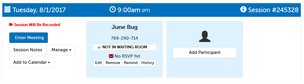 A recorded session on the Dashboard