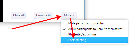 "More" menu, "Lock meeting" option