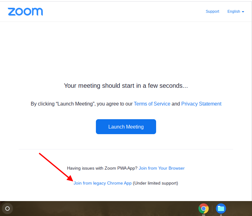 Arrow pointing to link, "Join from legacy Chrome App"