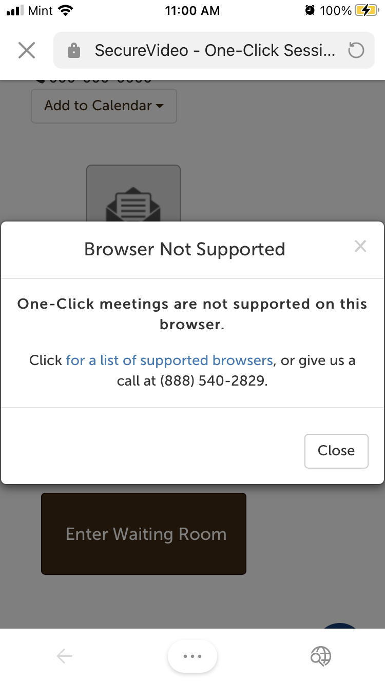 Browser Not Supported message